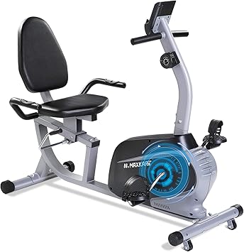Amazon Maxkare フィットネスバイク リカンベントバイク エクササイズバイク マグネット式 心拍数測定 スマホトレー付き デジタル表示メーター ８段階負荷 サドル調節可能 背もたれ付き 静音 無制限時間 自転車トレーニング 有酸素運動 家庭用 Maxkare フィットネス