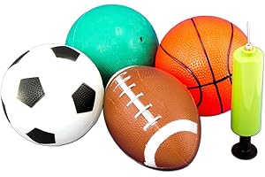 Tytroy 4 Piece 5" Sport Balls with 1 Pump Christmas (Basketball, Soccer Ball, Football, Playground/Kickball)