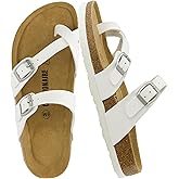 CUSHIONAIRE Luna Sandals for Women, Cork Footbed Womens Sandals for Summer Comfort with Adjustable Straps, Wide Width Available
