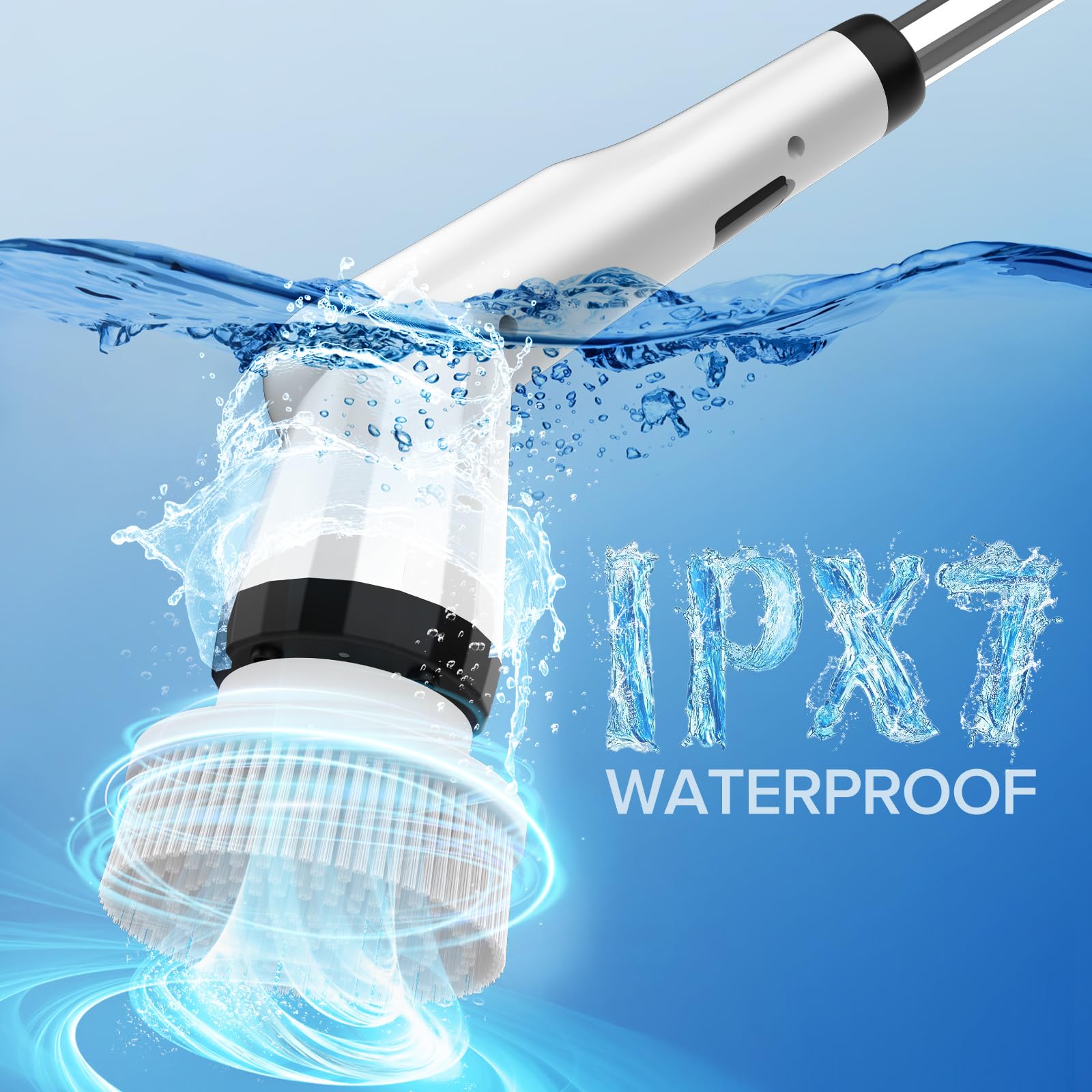 Electric Spin Scrubber, Dreazu IPX7 Bathroom Scrubber with 7 Replaceable Floor Machine Pads & Retractable Handle, 2-Speed Adjustable Shower Cleaner Brush for Bathroom, Bathtub, Kitchen, Tile Floors