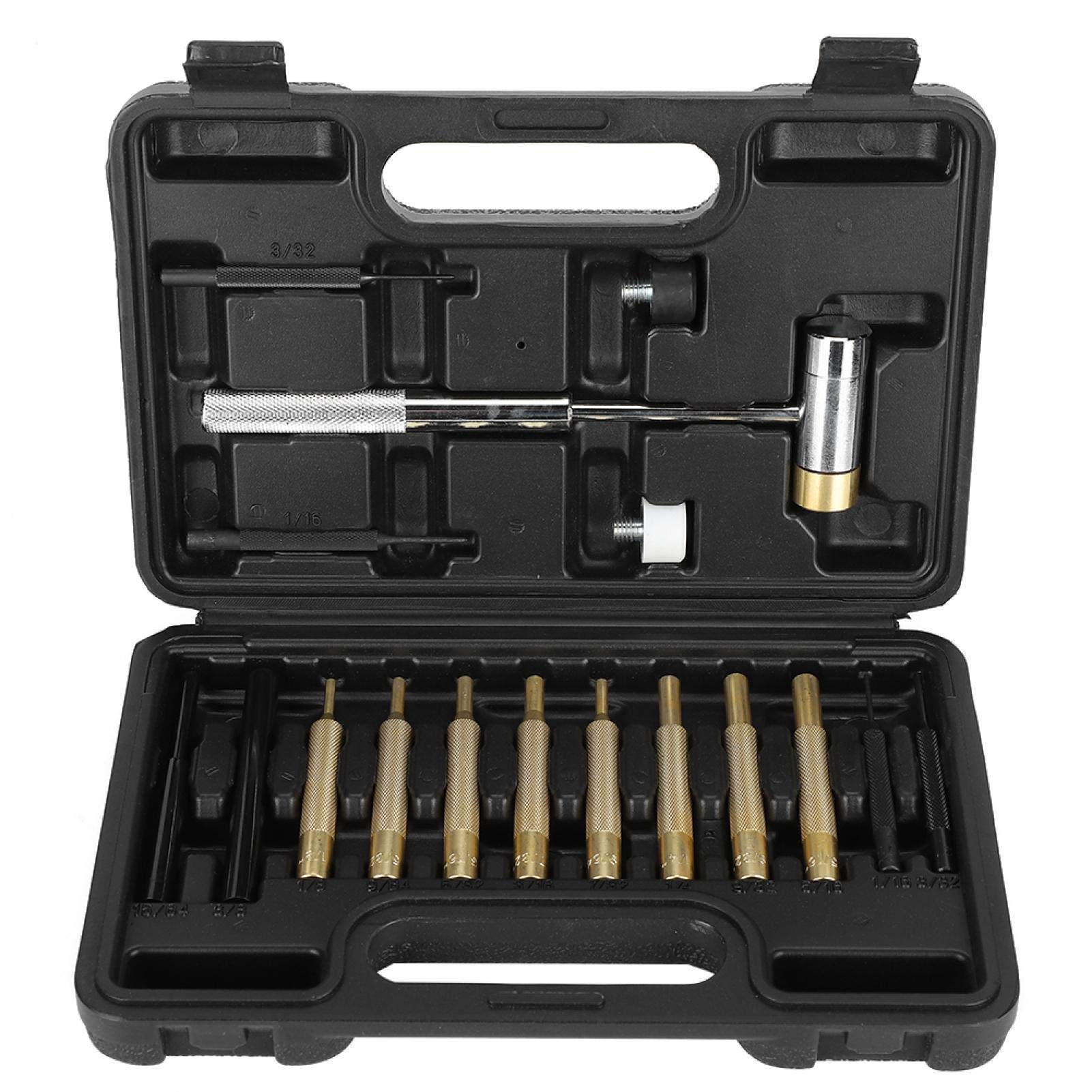17Pcs Double-Sided Copper Hammer Punch Set brass Engineering Hammer, Mechanical Round Punches Maintenance Tool Kit brass drift with Box Pin