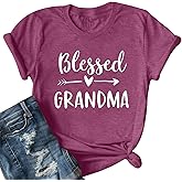 Blessed Grandma Shirt Funny Cute Graphic Tees Women Letter Print T-Shirt Casual Short Sleeve Tops