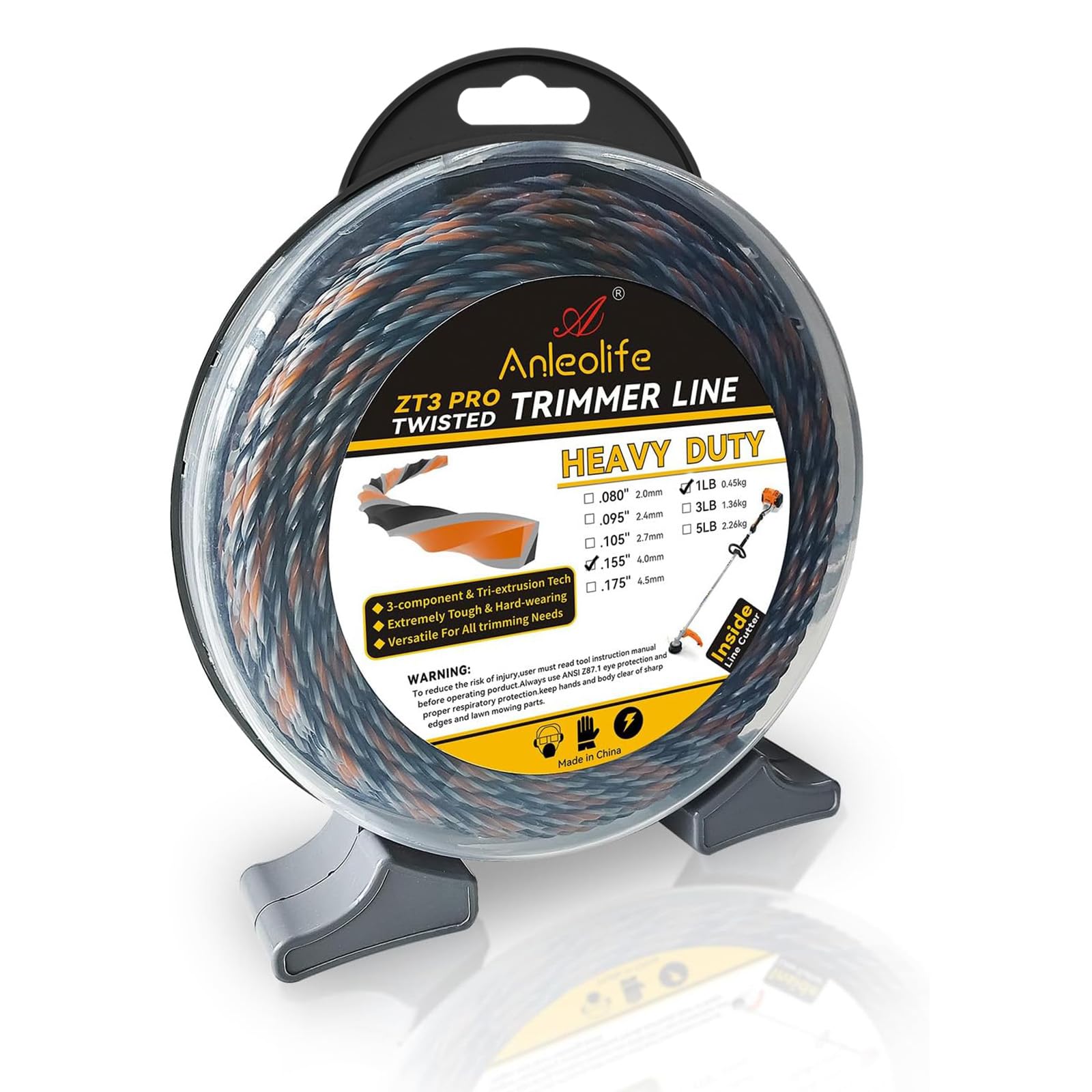Photo 1 of A ANLEOLIFE 1-Pound ZT3 Pro Heavy Duty Diamond .155-Inch-by-148-ft Twisted Trimmer Line Donut,3-Component Tri-Extrusion 4.0-mm-by-45-meter Weed Eater String