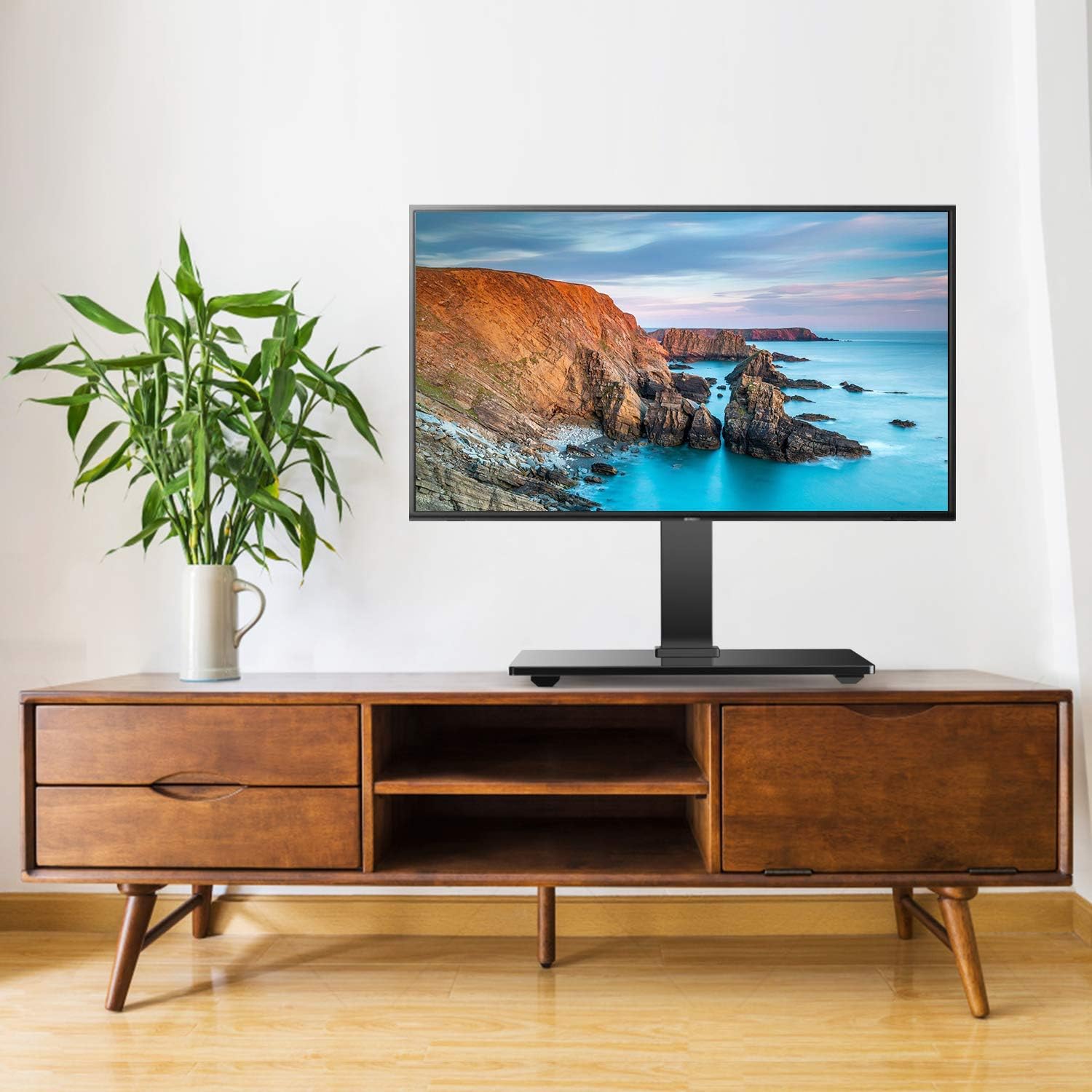 PERLESMITH Universal Swivel TV Stand - Table Top TV Stand for 26-55 Inch LCD LED TVs - Height Adjustable TV Mount Stand with Tempered Glass Base, VESA 400x400mm, Holds Up to 88lbs: Electronics