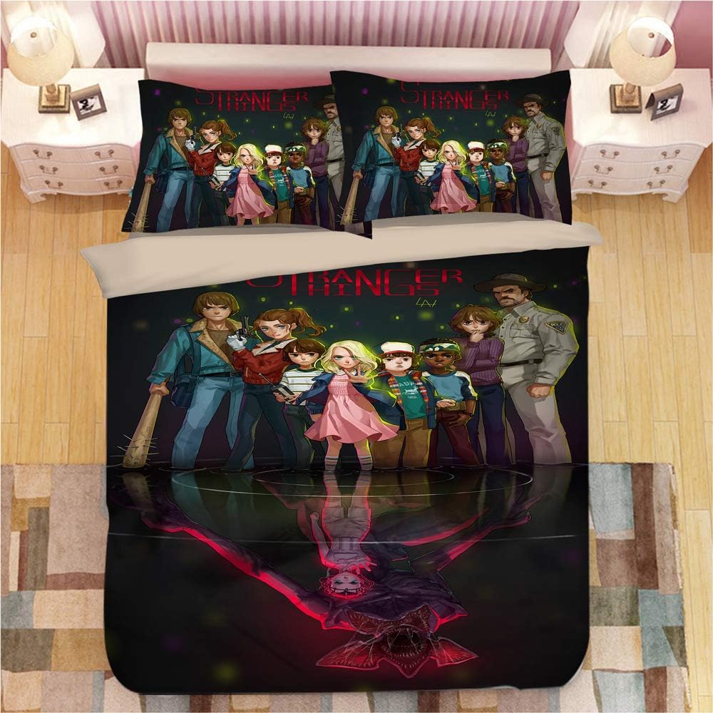 ROMOO 3D Stranger Things Duvet Cover Set Thrilling Stranger Things Bedding Set 100% Microfiber Adolescent, Best Gifts for Kids Teens Adult,1 Duvet Cover&2 Pillow Cases,Queen
