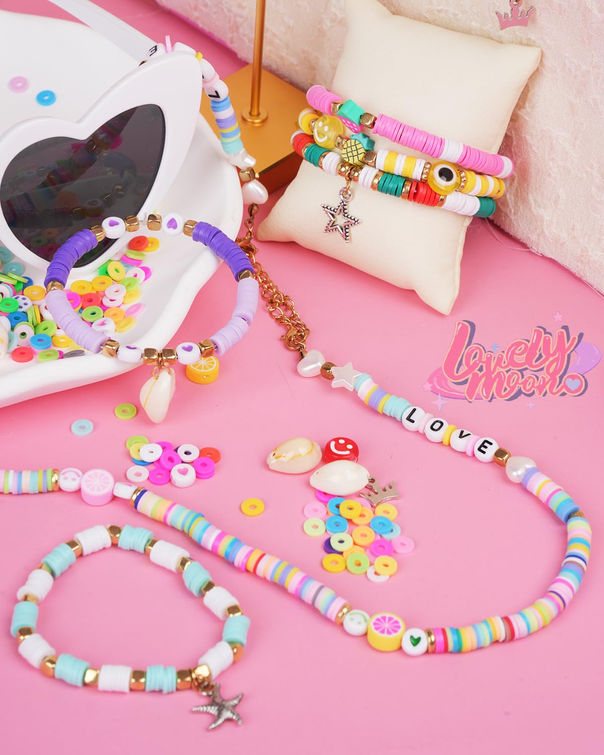 LovelyMoon Bracelet Making Kit 5000 Pcs Clay Beads Flat Preppy Beads for Friendship Jewelry Making Polymer Heishi Beads with Charms Gifts for Teen Girls Crafts for Girls Ages 6 7 8 9 10 11 12