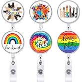 Junkin 6 Pack Pride Badge Reels Be Kind Badge Reels Retractable Rainbow Alligator Clip Scroll Funny Holder for Student Teacher Office School Worker Nurse ID Name Decoration Cute