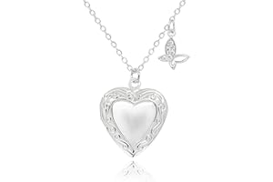 MUSEQVE Heart Locket and Butterfly Pendant Necklace for Women Girls • 14K Gold Plated Photo Lockets that Hold Picture Jewelry • Mothers Day Love Gifts Ideas [HN-LK]