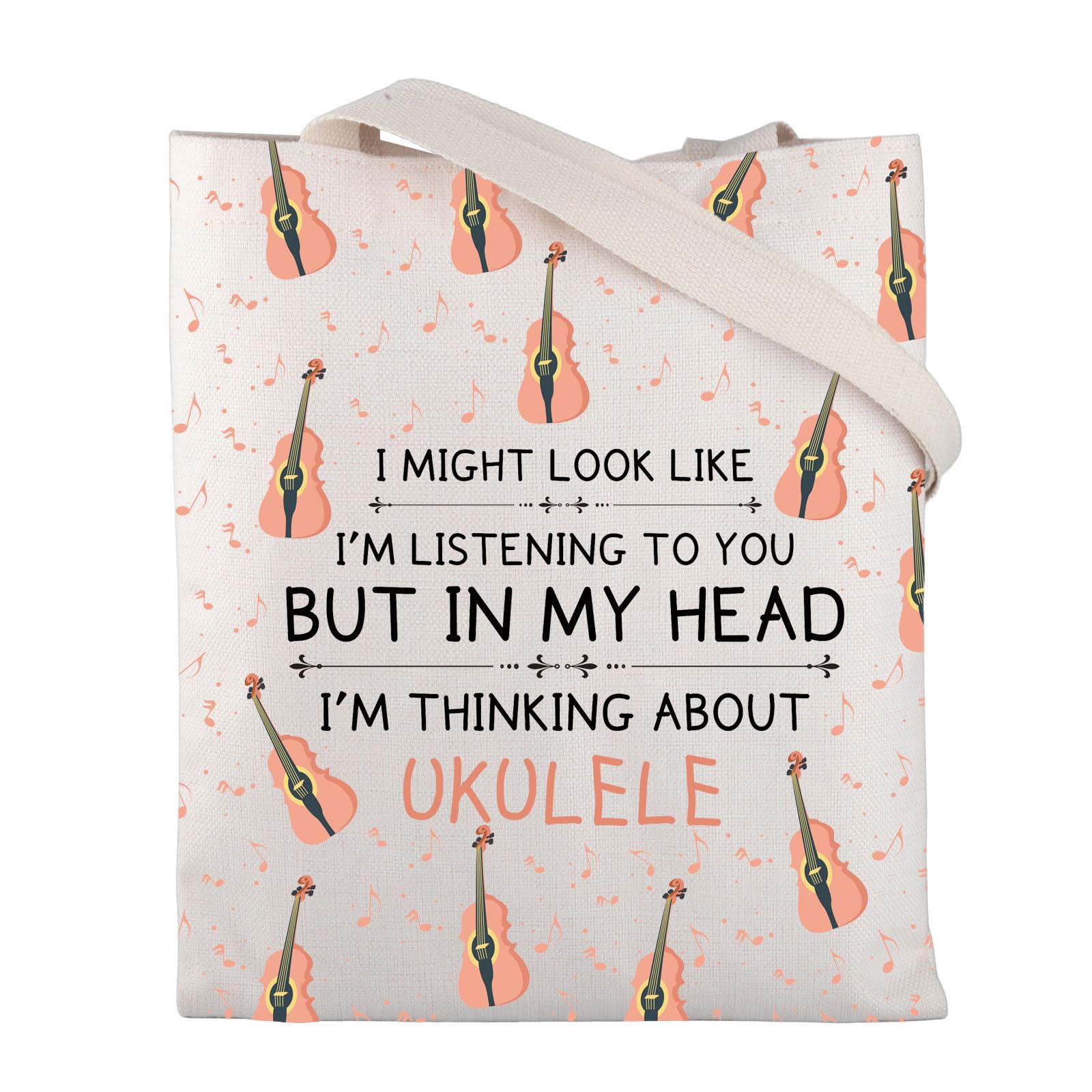 ENSIANTH Ukulele Lover Gifts Ukulele Lady Tote Bag Ukulele Gift Tote Bag Ukulele Player Gift I Might Look Like Listening to You (Ukulele Tote)