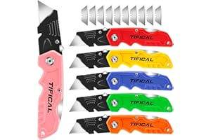 TIFICAL Folding Utility Knife 6-Pack, Quick-change Box Cutter for Cardboard and Boxes, Box Cutter Knife with Metal Clip, Back