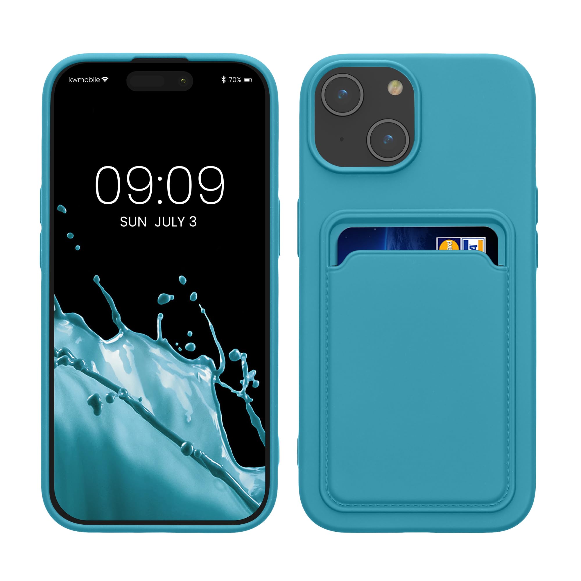 kwmobile Case Compatible with iPhone 15 Case - TPU Phone Cover with Credit Card Holder - Light Blue Matte — image 1