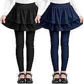 Resinta 2 Pack Girls Leggings Uniform Pants Legging with Skirts Stretch Warm Pant 4-14 Years