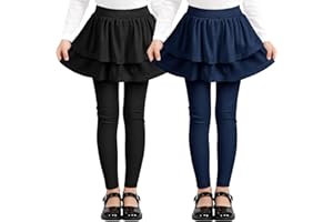 Resinta 2 Pack Girls Leggings Uniform Pants Legging with Skirts Stretch Warm Pant 4-14 Years