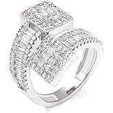 Iced Out Cubic Zirconia Diamond Baguette Ring - For Men & Women, Silver & Gold Luxury Bling Party Ring
