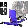 GRAND PITSTOP Universal Wheel Chock for Crusier, Sports & Dirt Bikes, Heavy Duty 4000 lbs load capacity Motorcycle Stand for Trailer Completely Adjustable Detachable Foldable Wheel Chock Blue