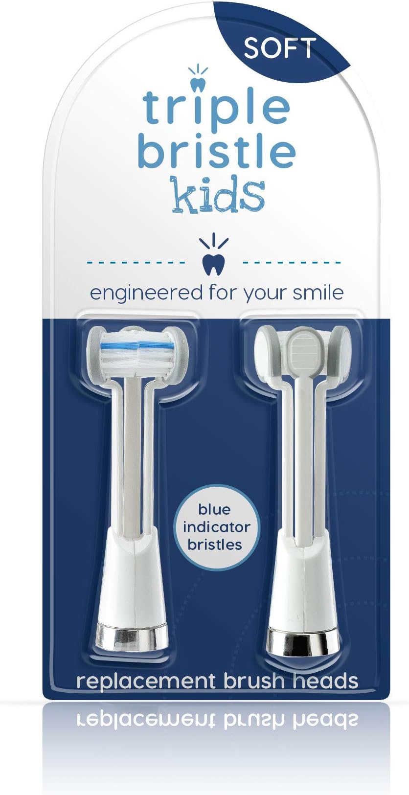 Triple Bristle Kids Sonic Toothbrush Replacement Heads | Patented 3 Brush Head Design | Angled Bristles Clean Each Tooth | Kids Sized Electric Brush Head Refill | Safe on Braces | 2 Pack