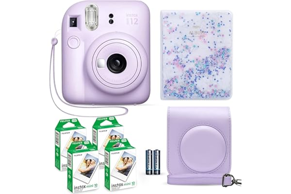 Fujifilm Instax Mini 12 Instant Camera Lilac Purple + Fuji Film Value Pack (40 Sheets) + Shutter Accessories Bundle, Incl. Compatible Carrying Case, Quicksand Beads Photo Album 64 Pockets
