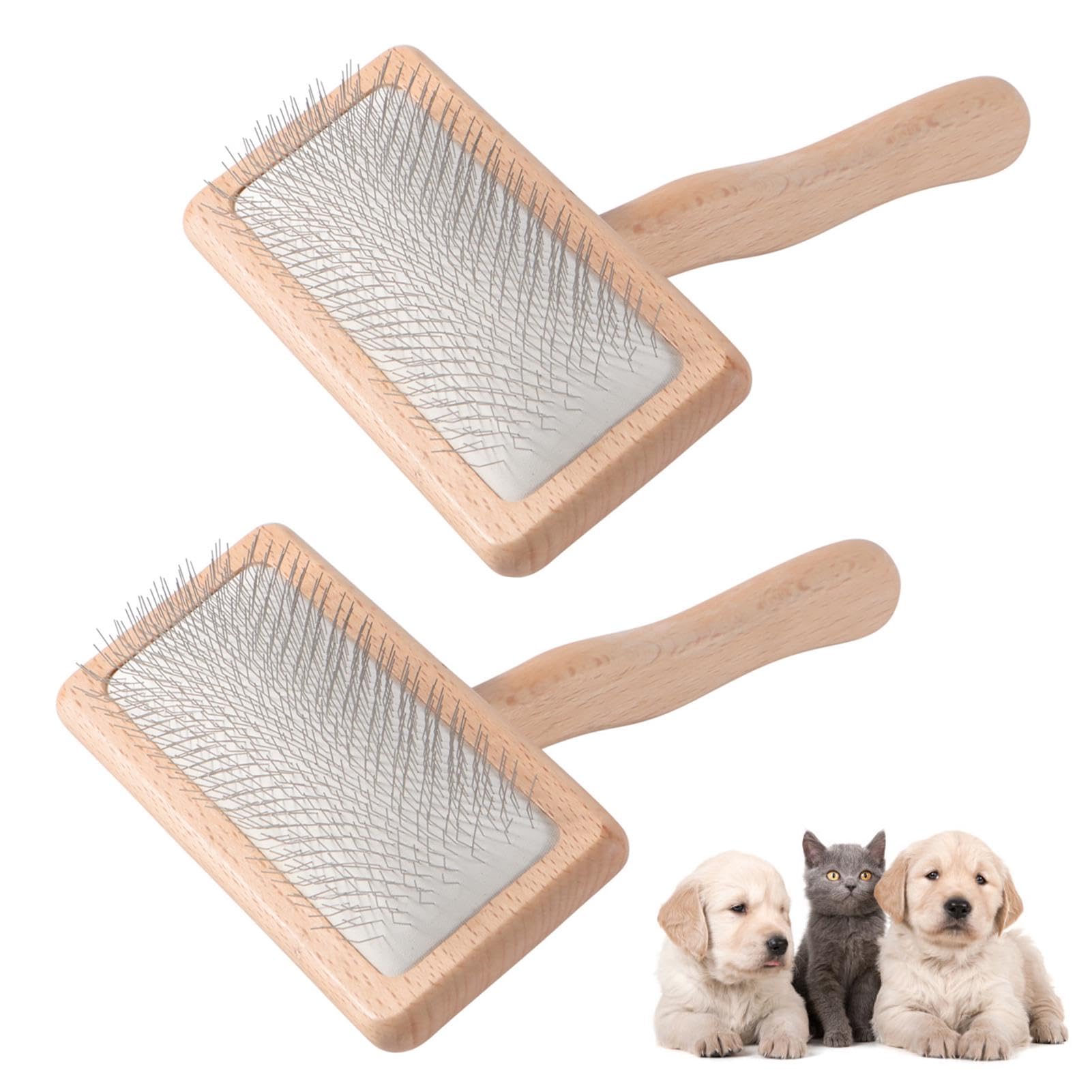 2 PCS Wool Carders,Wood Carding Brushes,Craft Wool Needle Felting Tools with Solid Wood Handle,Carding Brush Craft Felt Project Dog Brush for Needle Felting Wool,6.69 x 4.65inch + 6.3 x 3.74inch