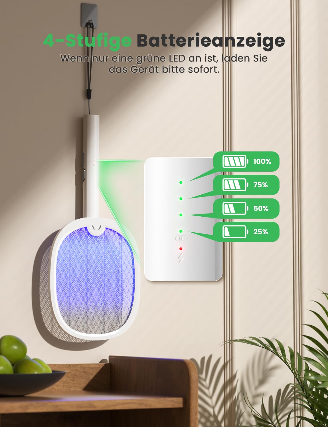 YISSVIC Elektrische Fliegenklatsche Extra Stark klappbar 2in1 Weiß 2 STK 5