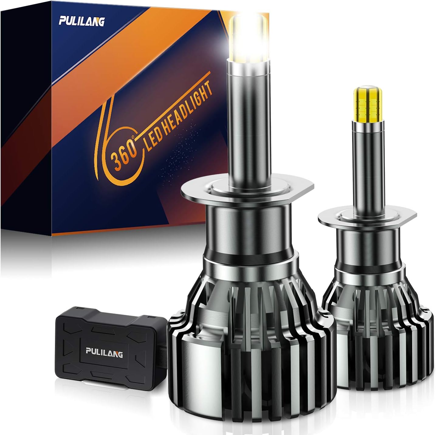 PULILANG H1 LED Headlight Bulbs, 60W 16000LM, 360 Degree Full Emitting Super Bright LED Headlight Conversion Kit, 6000K Xenon White, Pack of 2