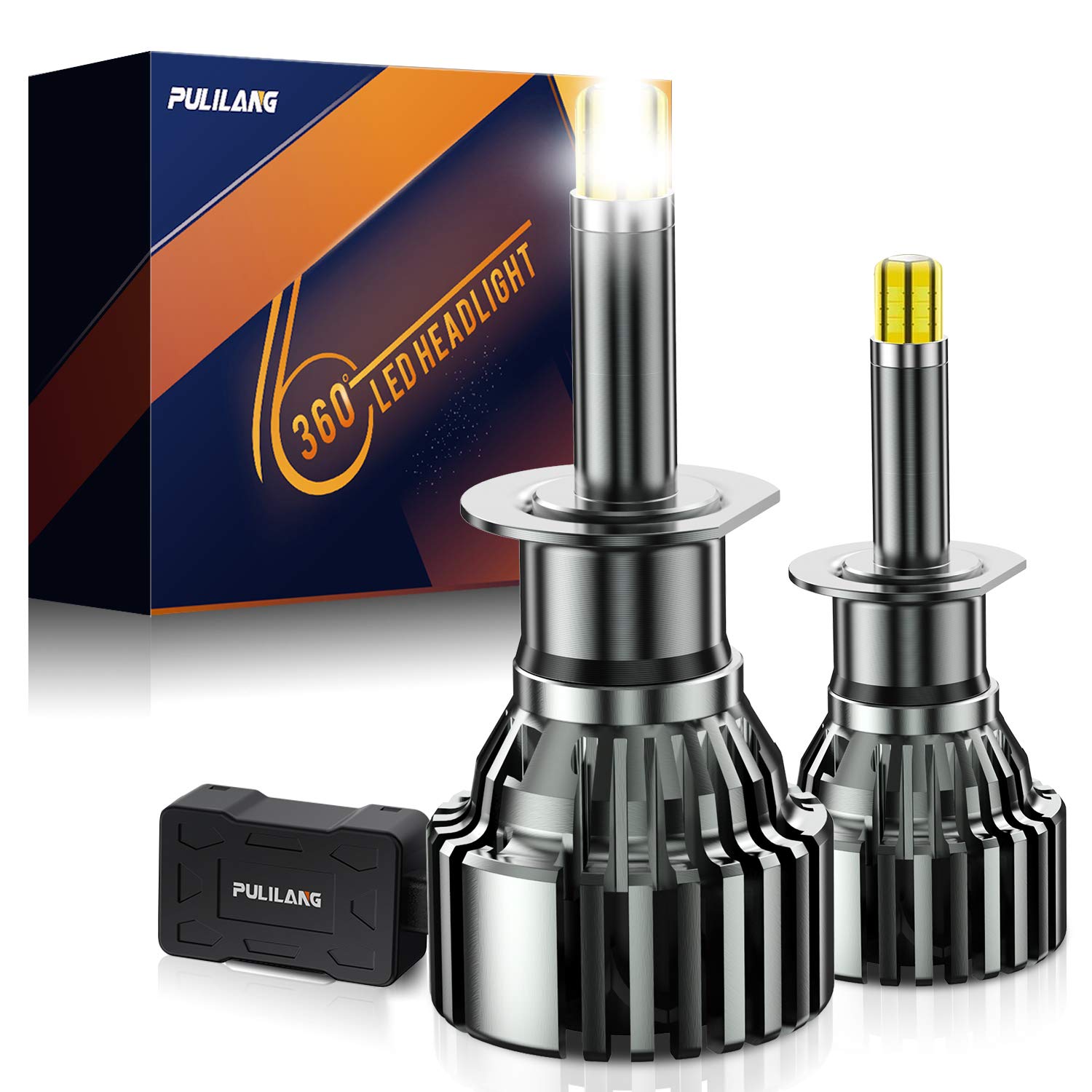 PULILANG H1 LED Headlight Bulbs, 60W 16000LM, 360 Degree Full Emitting Super Bright LED Headlight Conversion Kit, 6000K Xenon White, Pack of 2