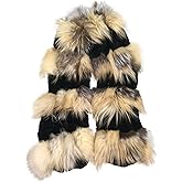 LVCOMEFF Women Real Rex Rabbit Fur Fox Fur Scarf Furry Fluffy Luxurious Winter Warm Natural Fox