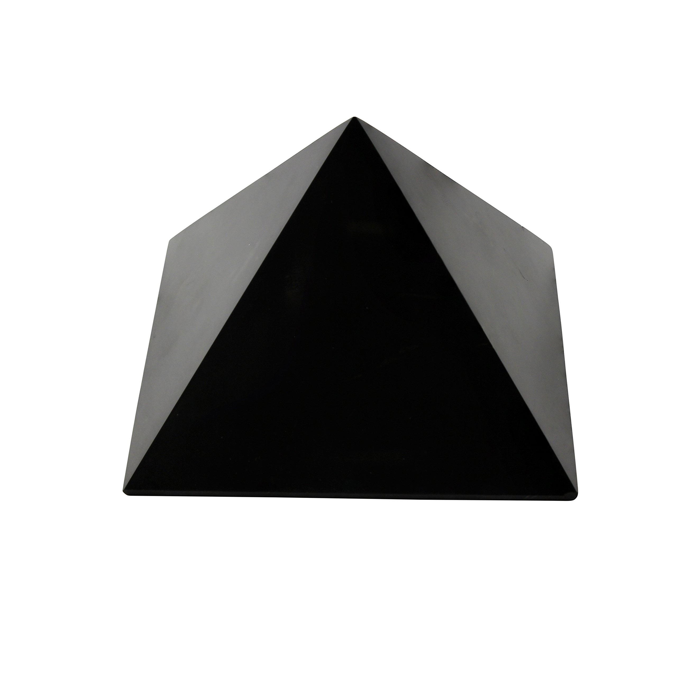 Heka Naturals Polished Shungite Pyramid Black Stone Crystal | 8 cm - Desk Decor Shungite Stone for Home or Office - Chakra Stones, Vibe Crystals