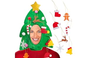 DomeStar Christmas Tree Hat with 7PCS Ornaments, Funny Crazy Santa Hat for Party Celebrations