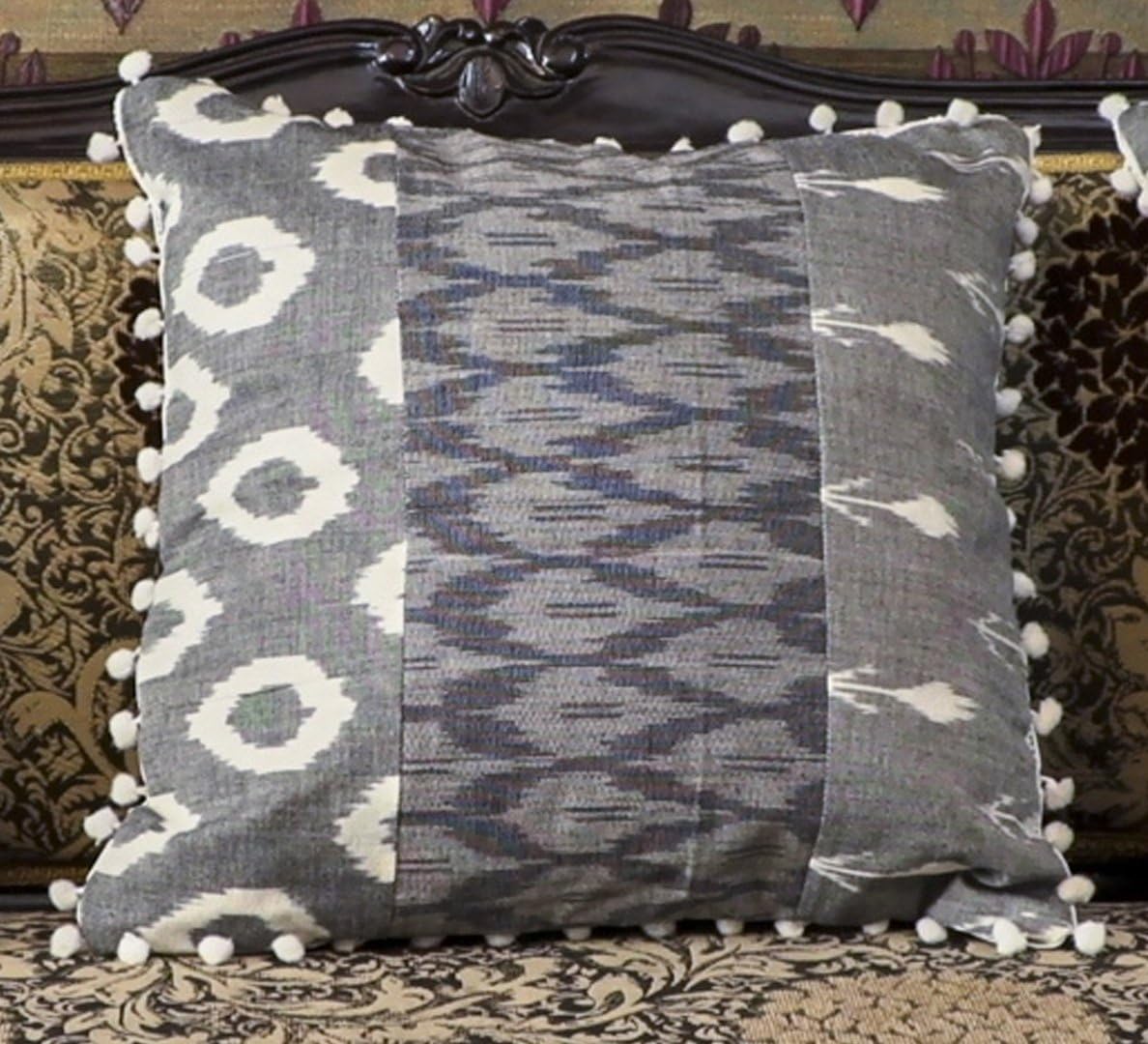 Cushion Cover- Grey Ikat Cotton 16 by 16- Set of 2