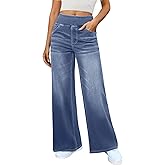 DLOODA Women's Wide Leg Jeans High Waisted Stretchy Denim Pants Elastic Waist Pull On Sweatpant Jeans Trendy Baggy Loose