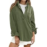 Fisoew Womens Oversized Sweatshirt Casual Long Sleeve Henley V Neck Pullover Tops Fall Outfits Clothes