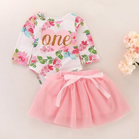 Fymnsi Bebes Filles 1er Anniversaire Tutu Set Floral Body Barboteuse A Manches Longues Jupe Tutu 1 An Fete Vetements Premier Anniversaire Tenue De Soiree Ceremonie Robe Photographie 2 Pieces Robes Vetements