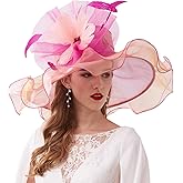 Women's Derby Church Hat Bridal Tea Party Wedding Party Sun Hat with Detachable hat Flower as Fascinators