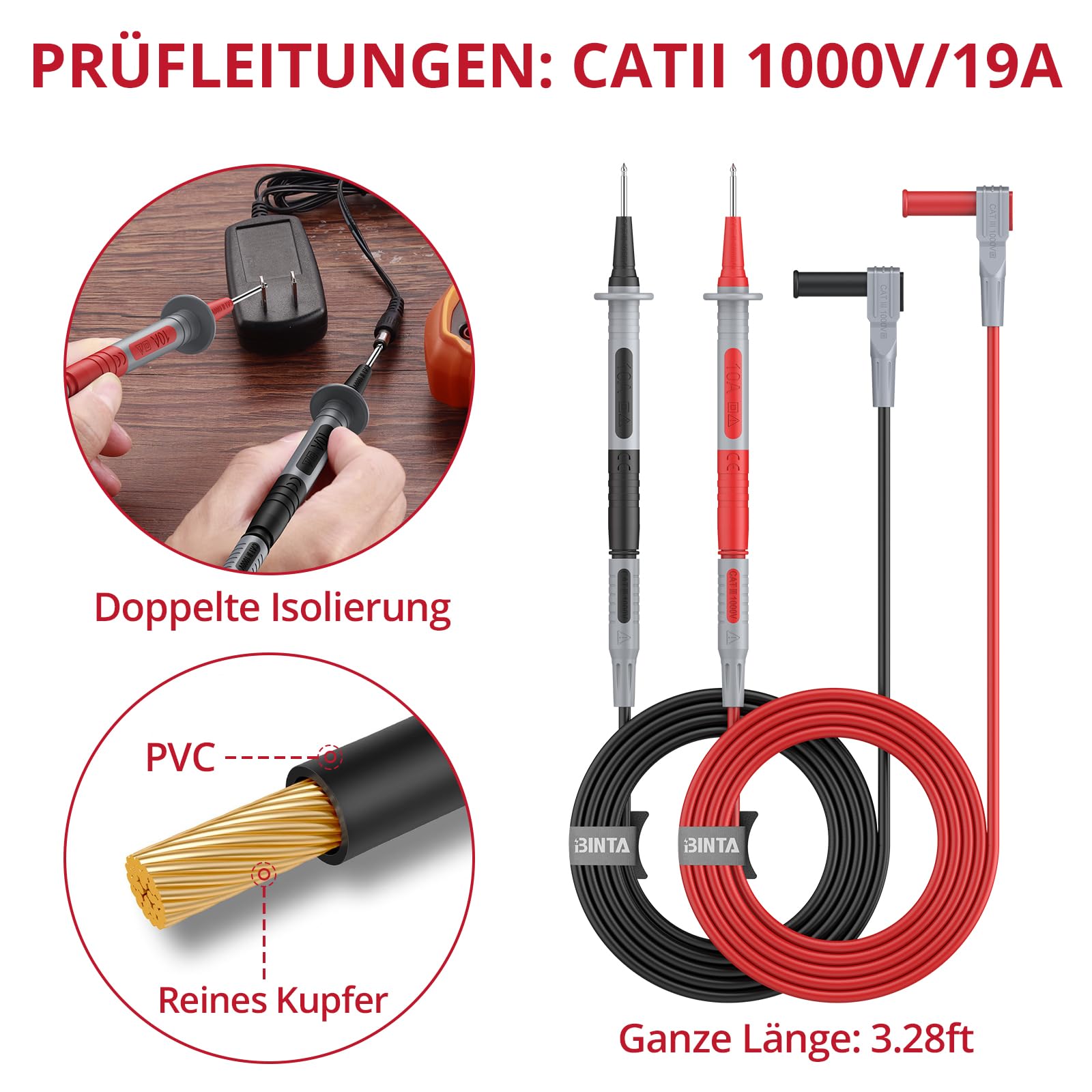 BINTA Testkabel-Set, 11 Stück, Zubehör, Testkabel für Elektrisches Multimeter, professionell, austauschbar, Set mit elektrischen Testleitungen für Spannungsprüfer 2