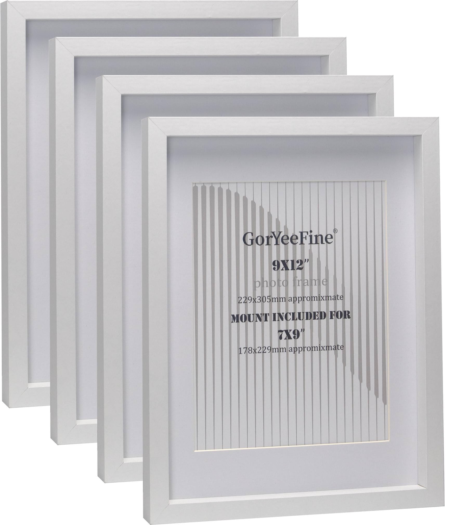 4-Pack White 9x12 Wooden Photo Frames | 7x9 Mat Included | Modern Thin Oxford Design | Tabletop & Wall Mount | Gallery-Ready Boxed Set for Home Decor