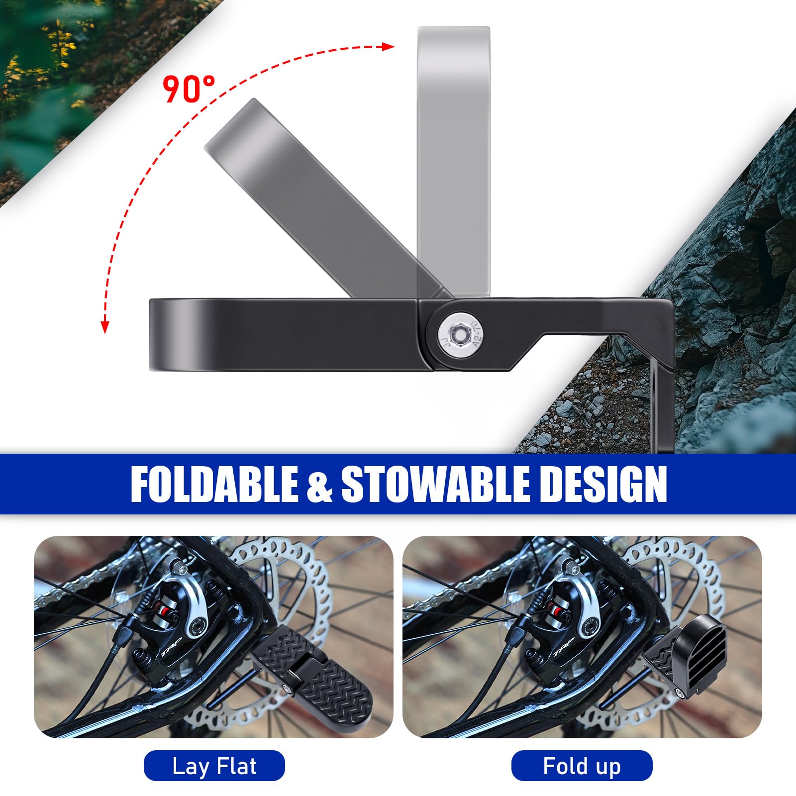 TOBWOLF 2PCS Bike Rear Pedals, Aluminium Bicycle Foot Peg, Non-Slip Ebike Foot Pegs for Passenger, Folding Rear Bicycle Footrest Pedals for E-Bike, Mountain Bike, Folding Bicycle