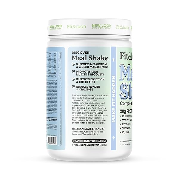FIT & LEAN MEAL SHAKE, FAT BURNING MEAL REPLACEMENT, MEAL REPLACEMENT WITH PROTEIN, FIBER, PROBIOTICS AND ORGANIC FRUITS & VEGETABLES, COOKIES AND CREAM, 1LB, 10 SERVINGS PER CONTAINER