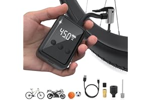 Tiiletzote Bike Pump Portable Air Compressor, 130 PSI Mini Bike Tire Pump with Gauge, Bicycle Inflator Pump Fits Presta & Schrader Valve, Electric Pump Auto Shut-Off, Small Air Pump Ball Motorcycle