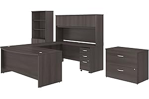 Bush Business Furniture Studio C 72W x 36D U Shaped Desk with Hutch, Bookcase and File Cabinets in Storm Gray