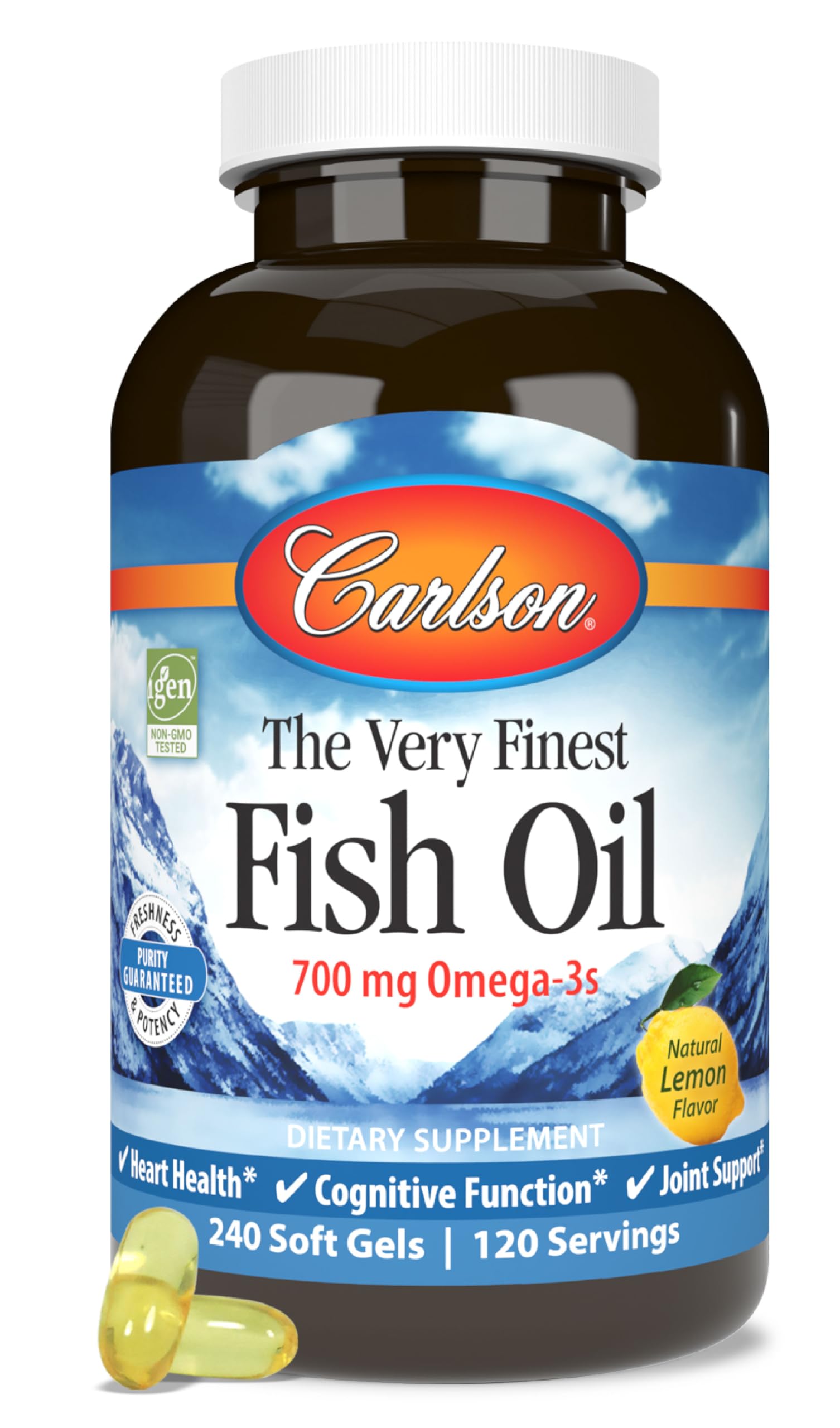 Carlson Labs Very Finest Fish Oil, Lemon, 700mg, 240 Softgels