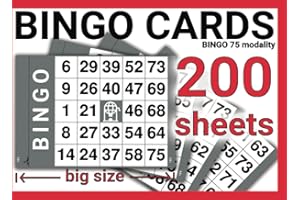 BINGO CARDS 200 Sheets: Big Size Bingo Cards For 75 Number Modality Bingo Game. 200 Jumbo Sized Paper Game Cards With Unique 