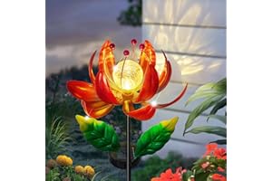 SUCUY Solar Lights Outdoor Wind Spinners, Metal Lotus Flower Garden Decor with Waterproof LED Crackle Glass Globe for Patio Lawn Yard Outdoor Decor
