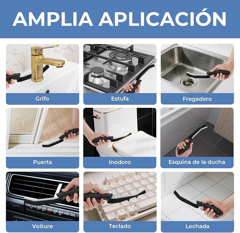 Cepillo de Limpieza de Grietas con Mango Ergonómico (3, Negro)
