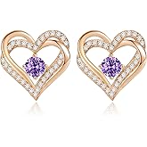 CDE Forever Love Heart Stud Earrings for Women, 925 Sterling Silver Birthstone Heart Stud Earrings Christmas Day Mother's Day Gift Anniversary Birthday Jewelry Gifts for Women Wife Her