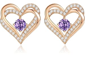 CDE Forever Love Heart Stud Earrings for Women Teen Girls, 925 Sterling Silver Birthstone Heart Stud Earrings Anniversary Birthday Valentine's Day Jewelry Gifts for Women Wife Her Girls