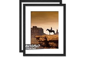 A PLUS MAX 8x10 Picture Frame Set of 2, Black Engineered Wood Frame for 8 x 10 Inch Picture Poster Photo, Light Weight 8 by 10 Frame with Wood-grain for Wall - 2 Pack/Black/8"x10"