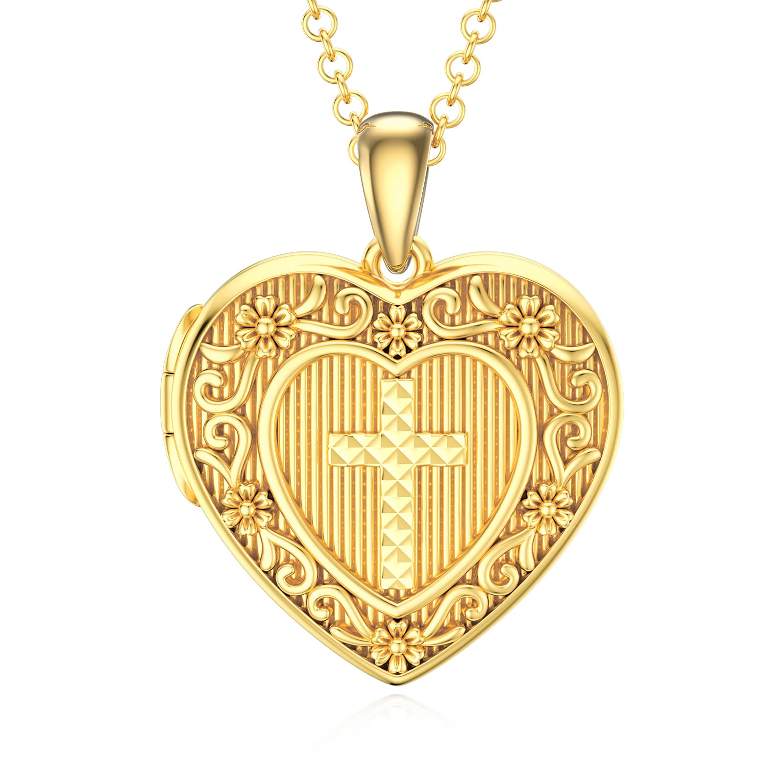 SOULMEET Heart Shaped Gold Plate Cross Locket Necklace That Holds Pictures Photo Animal Personalized Locket Necklace Sterling Silver