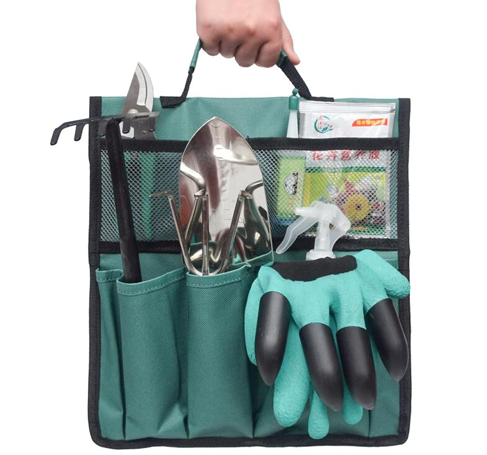 Foldable Gardening Tool Storage Bag with Pockets Garden Plant Tool Organizer Multi Function Storage Bag Yard Carrier Bag for Garden Patio Garage (Green)