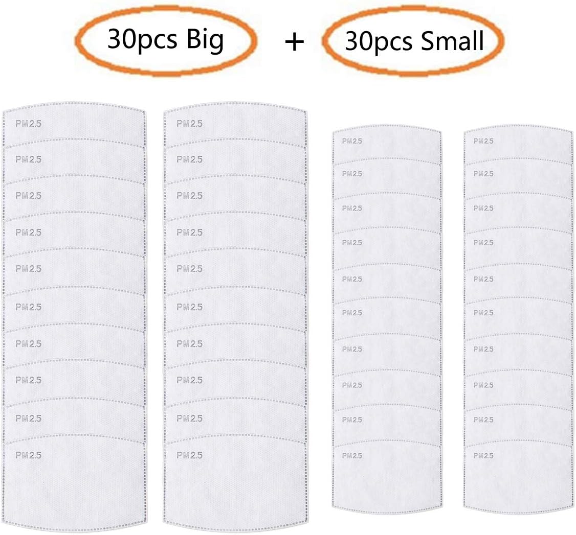 PM2.5 Activated Carbon Filter Mouth Mask Filters Breathing Insert Protective Mask Filter for Men Women,Anti Pollution Washable Cotton for Children Outdoor Activities (30pcs Big+30pcs Small)
