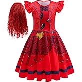Girls Rise Red Costume With Wig - Kids Halloween Princess Party Dress